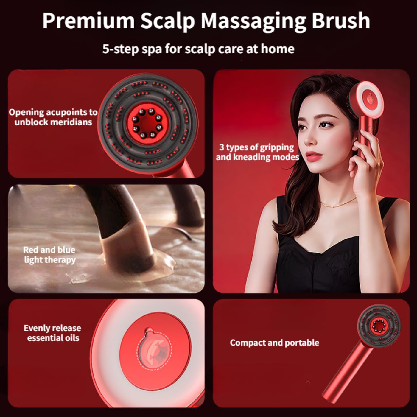 Forubar Scalp Rosemary Oil Massaging Brush - Red Light Therapy for Hair IPX7 Waterproof, Portable Oil Applicator