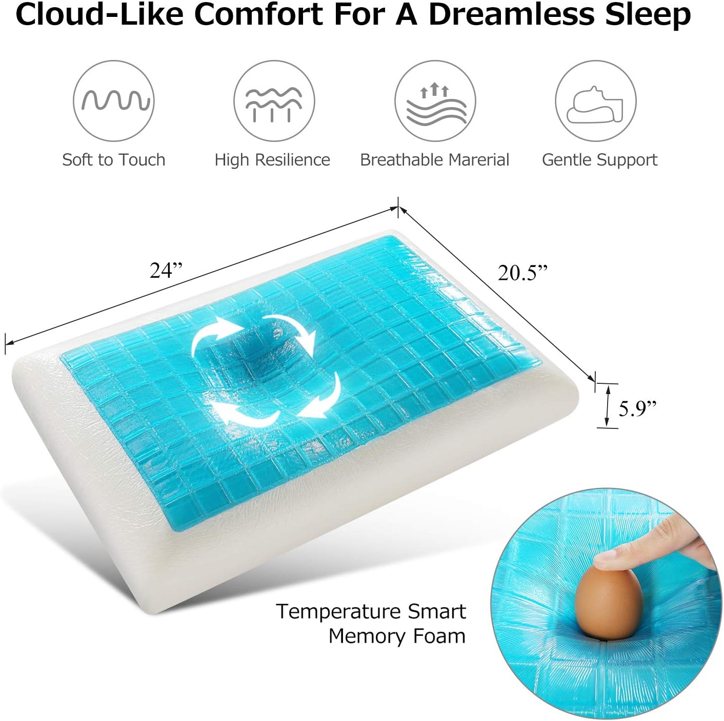 Cooling Gel Memory Foam Pillow, Cooling Pillows for Sleeping