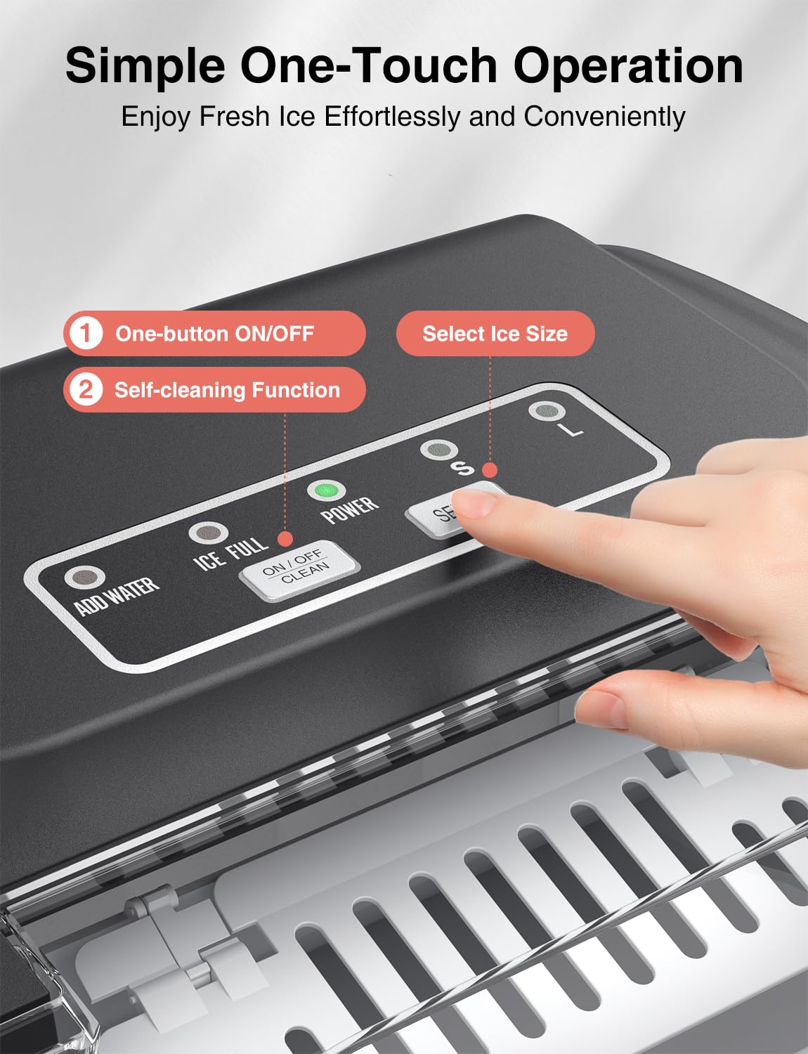 Ice Maker Countertop, Portable Self-Cleaning Ice Maker Machine with Handle, Scoop and Basket, 9 Bullet Ice Cubes in 6 Mins,