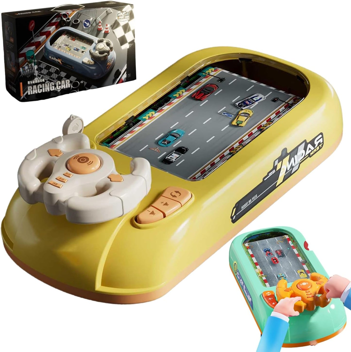 Steer Joy Driving Simulator for Kids, Car Racing Adventure Toy with Steering Wheel, Steering Wheel Toy with Music and Vehicle Sound Effects, Driving Games for Boys Girls Ages 3 and Above (Yellow)