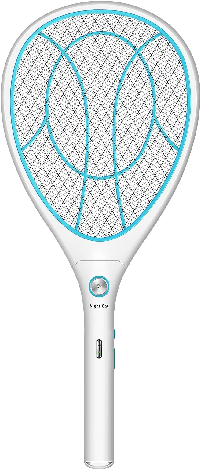 Night Cat Fly Zapper Electric Fly Killer Swatter 3000V Mosquito Bug Wasp Insect Fruit Zapper Swat Bat Racket Trap Indoor USB Rechargeable