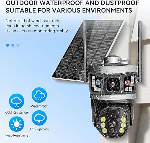 V380 Pro Wifi Digital Zoom Dual Lens 2 Screens 6MP Solar Powered Battery Camera CCTV Security V380 CCTV Camera Solar 355° Pan 90° Tilt, IP66 Waterproof,Color Night Vision 4K