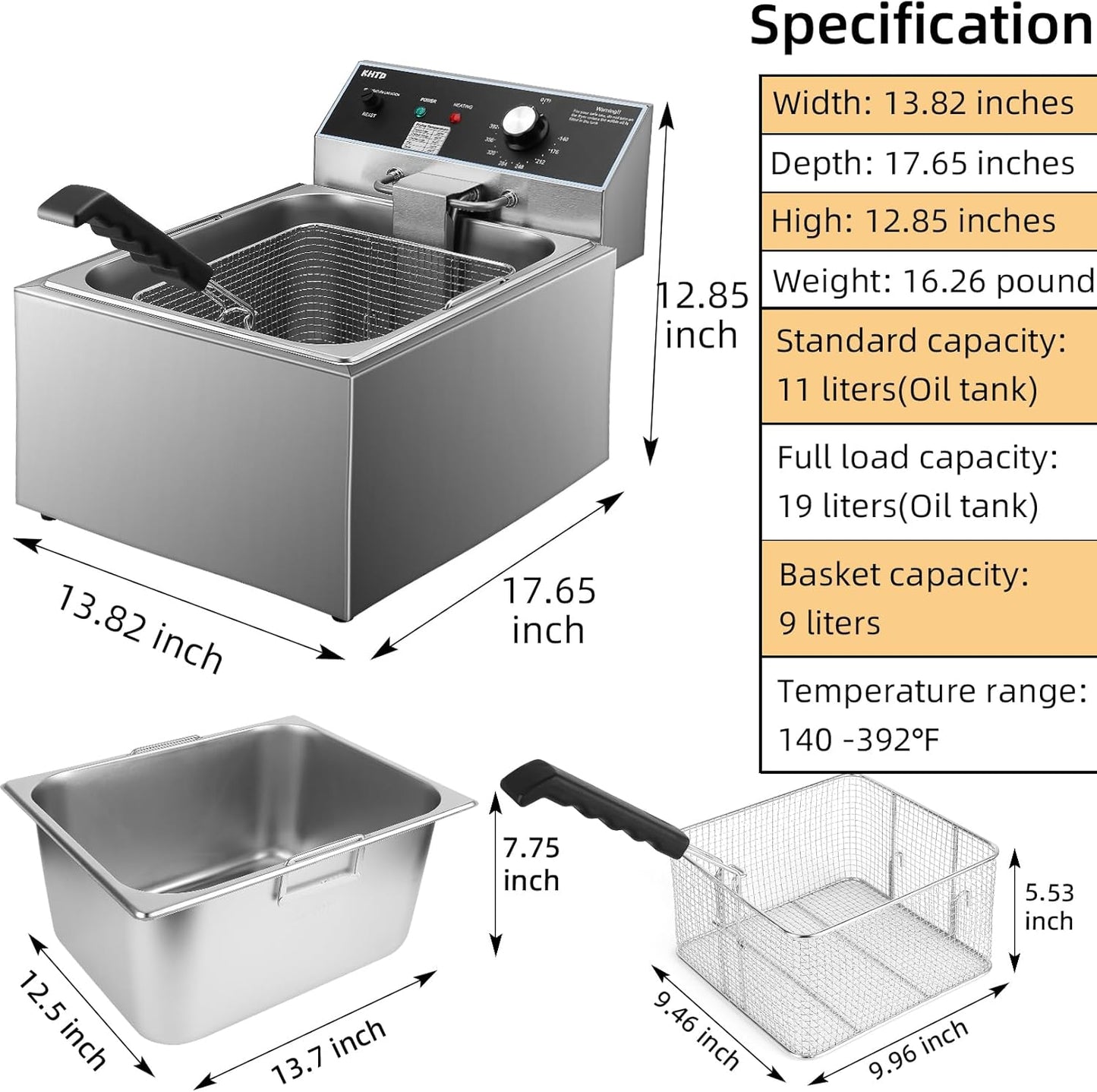 Commercial Deep Fryer, 11.6QT/11L Extra Large Electric Stainless Steel Countertop Oil Fryer with Baskets, with Temperature Control for Restaurant and Home Use