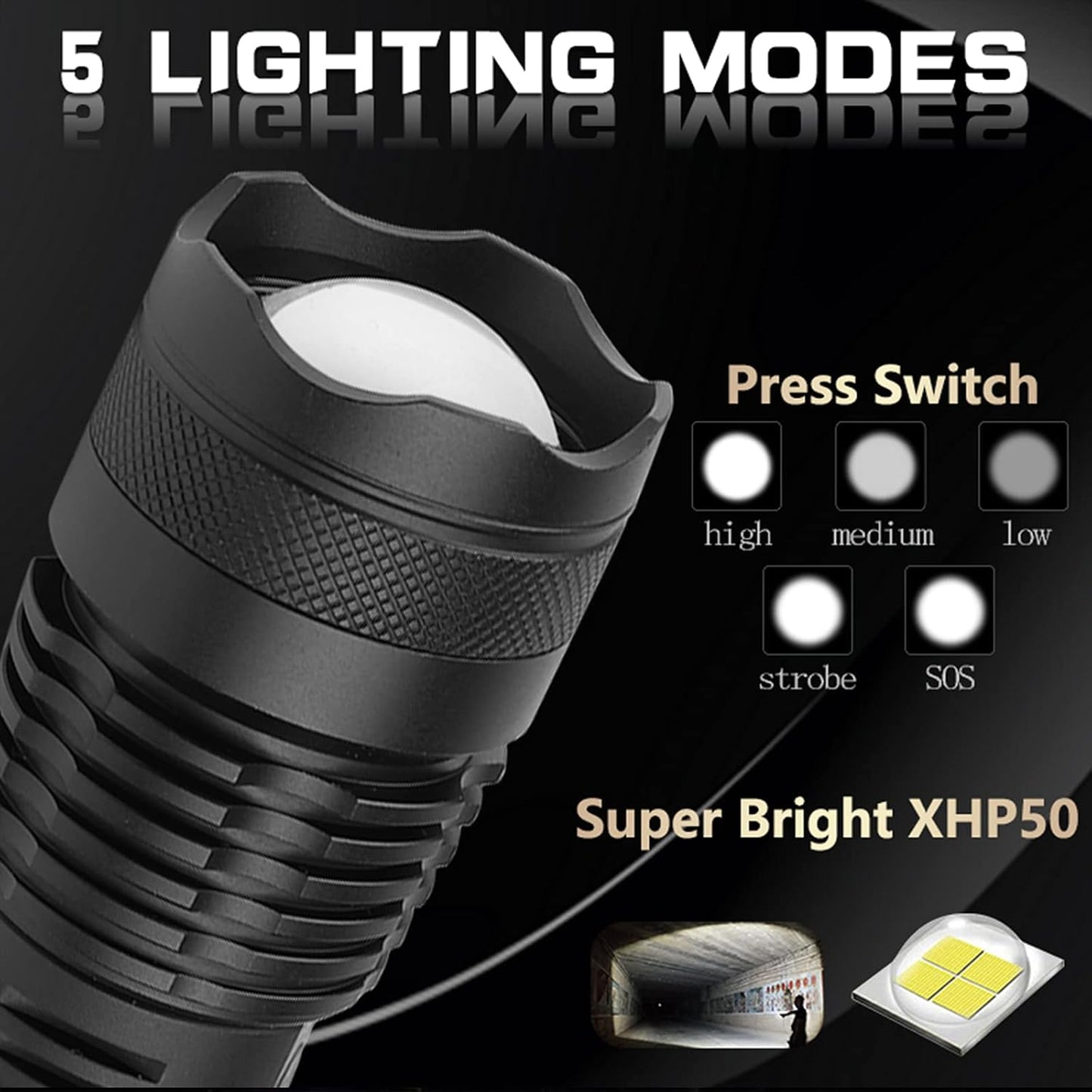 Most Powerful Flashlight 5 Modes USB Zoom LED Flashlight Xhp50 18650 Or 26650 Battery Best For Camping,outdoor
