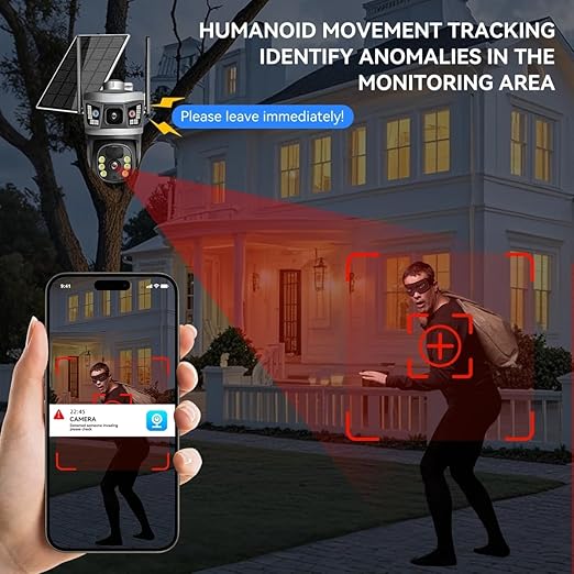 V380 Pro Wifi Digital Zoom Dual Lens 2 Screens 6MP Solar Powered Battery Camera CCTV Security V380 CCTV Camera Solar 355° Pan 90° Tilt, IP66 Waterproof,Color Night Vision 4K