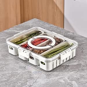 Refrigerator Organizer Box, Food Storage Container Fruit Storage Container for Fridge with 1 Drain Basket in One Container, Stackable Vegetable Strainers Box with Lid 1 Box/Set of White