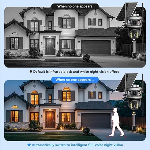 V380 Pro Wifi Digital Zoom Dual Lens 2 Screens 6MP Solar Powered Battery Camera CCTV Security V380 CCTV Camera Solar 355° Pan 90° Tilt, IP66 Waterproof,Color Night Vision 4K