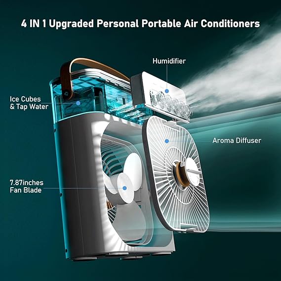 Portable Air Conditioners,700ml Mini Evaporative Cooler,USB Personal Conditioner with 7 LED Light,AC Cooling Fan for car Home Office Room