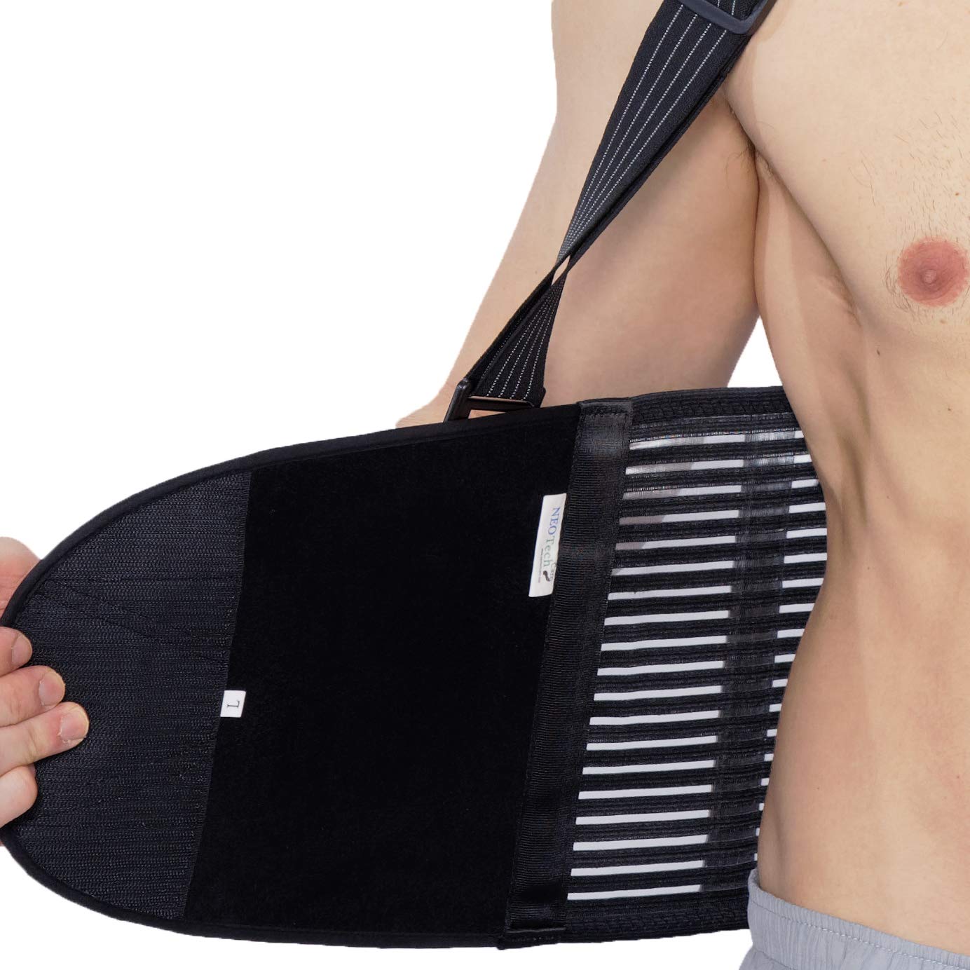 Back Brace with Suspenders for Men - Adjustable - Removable Shoulder Straps - Lumbar Support Belt - Lower Back Pain, Work, Lifting, Exercise, Gym - Black