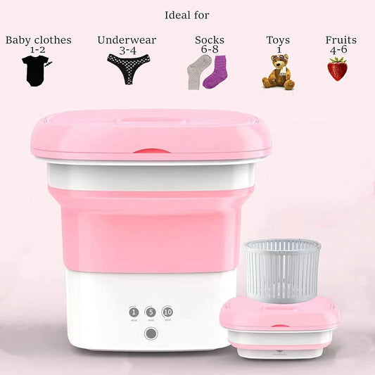 Mini Portable Washing Machine for Travelling, Camping, Apartment, Dorm - Pure Clean Lightweight Collapsible Bucket Baby Clothes, Underwear or Small Items, Foldable Gift (Pink)