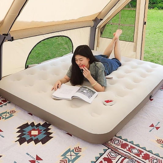 SOOFAM Inflatable Air Mattress,Flocked Top Air Bed for Tent with Carry Bag,Inflatable Bed,Self Inflating Camping Mattress with Hand-pulled Air Pump,Wide Inflatable Mattress for Home,Guests,Travel