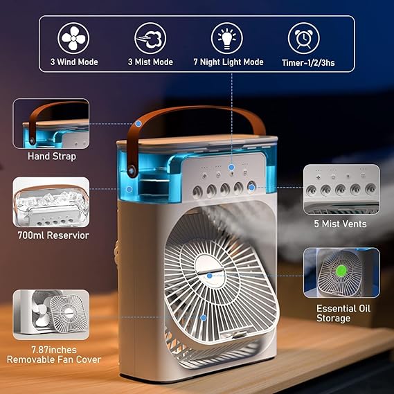 Portable Air Conditioners,700ml Mini Evaporative Cooler,USB Personal Conditioner with 7 LED Light,AC Cooling Fan for car Home Office Room