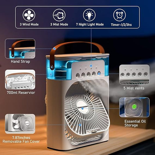 Portable Air Conditioners,700ml Mini Evaporative Cooler,USB Personal Conditioner with 7 LED Light,AC Cooling Fan for car Home Office Room
