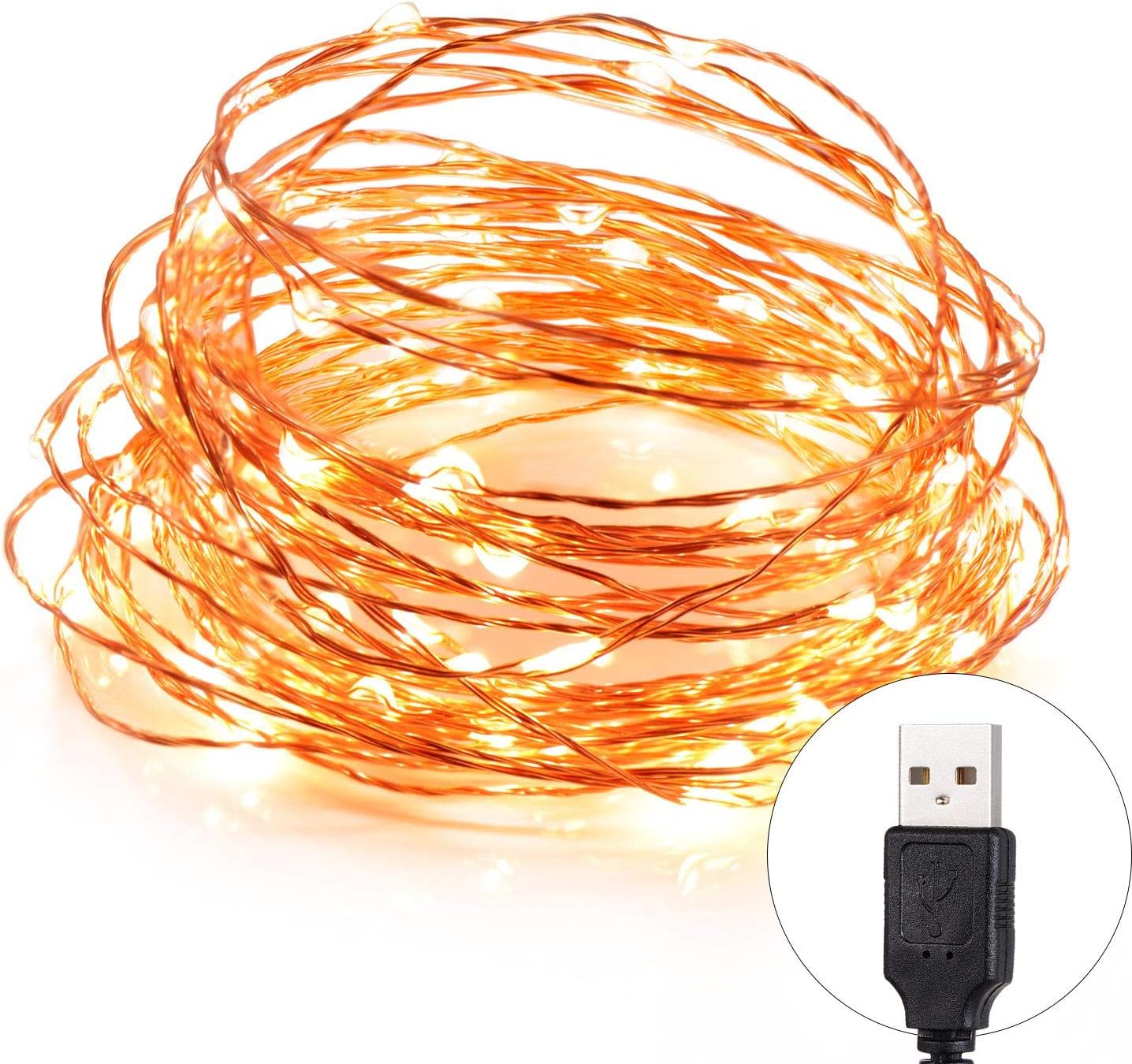 Starry Copper Wire String Lights with 100 LEDS, Warm White