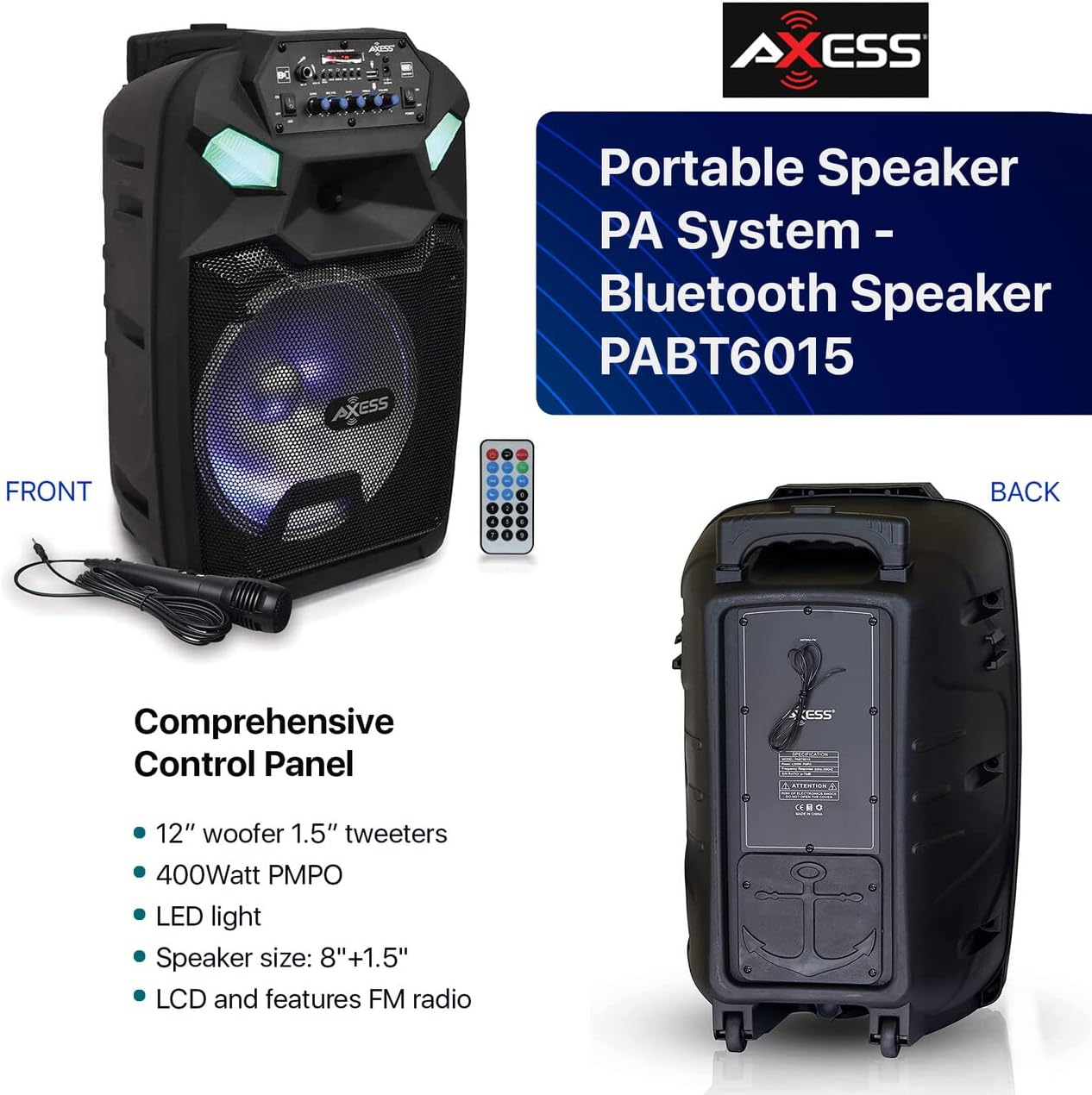 Axess Portable PA Speaker System with Wired Microphone