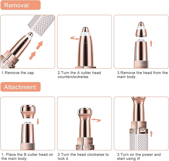 Eyebrow Trimmer, Facial Hair Remover for Women, 2 in 1 Eyebrow Razor and Painless Hair Remover, Eyebrow Lips Nose Body Facial Hair Removal for Eyebrow, Facial Hair, Lip, Chin with Built-in LED Light