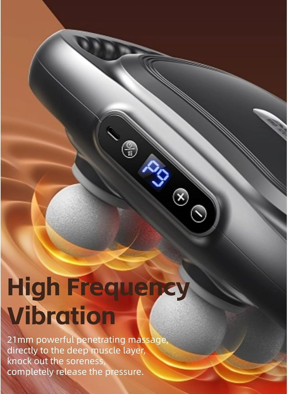 6 Head Massage Gun Deep Tissue, Percussion Massager Gun with 9 Levels & 9 Modes, Electric Massager Tool for Back, Neck, Leg, Full Body Muscle Pain Relief