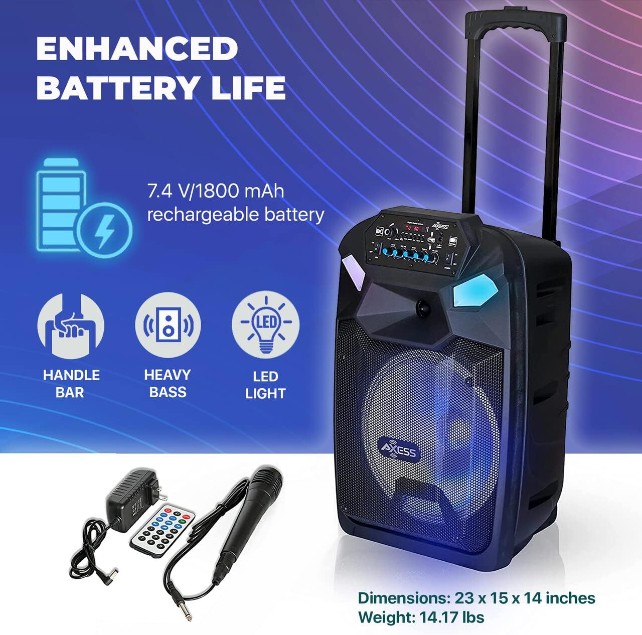 Axess Portable PA Speaker System with Wired Microphone