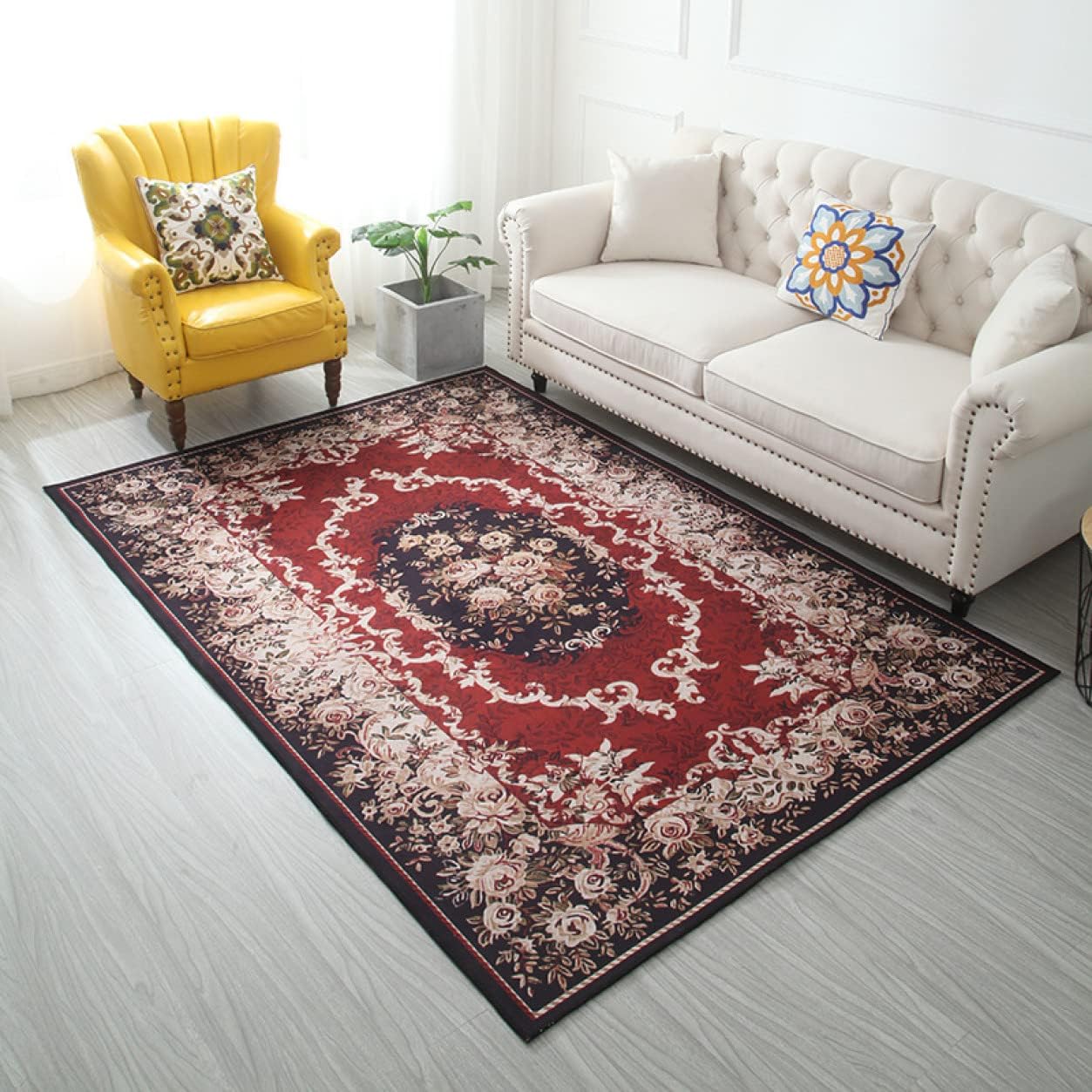 Persian Carpet Rug, Flower Pattern, Rug, Fade Resistant, Stain Resistant, Anti-Slip