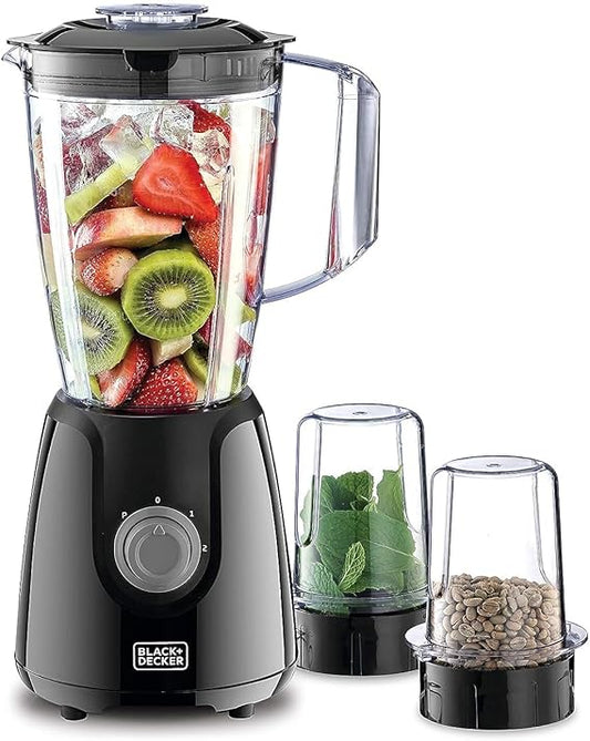 Black & Decker Blender with Grinder Mills, 400W Power, 1.5L with 300ml 2 Grinding Mills, Stainless Steel Blades and Two Pulse Control for Fine and Grinding of Coffee Herbs