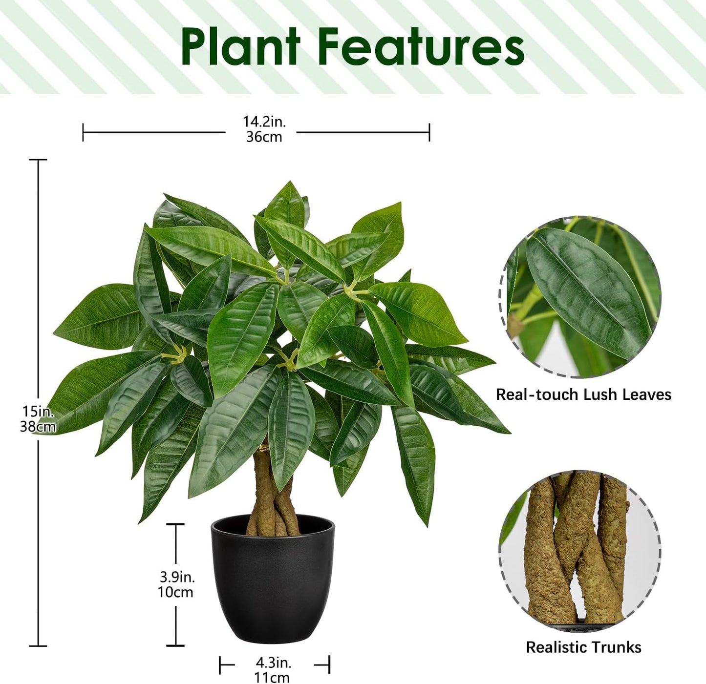 Artificial Plants Indoor Pachira Aquatica Like Real Fake Plants Lucky Chestnut Bonsai Faux Plants in Pot