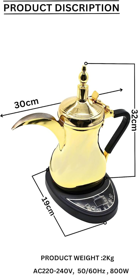 Biki Afco Electric Arabic Tea Coffee Maker | Luxury & Professional Pot Stainless Steel | 800Watt Gold, 1L Capacity