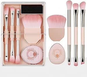Portable Makeup Brush Set with Storage Box - 8-Piece Cosmetic Brush Kit for Eye Shadow, Powder & Foundation, Perfect Travel Makeup Tools & Beauty Accessories