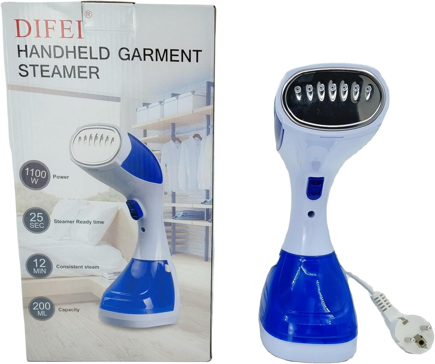 Difei Handheld Garment Steamer, 1100W, 200ml Capacity, 25 Seconds Heat-up Time, 12 Minutes Consistent Steam