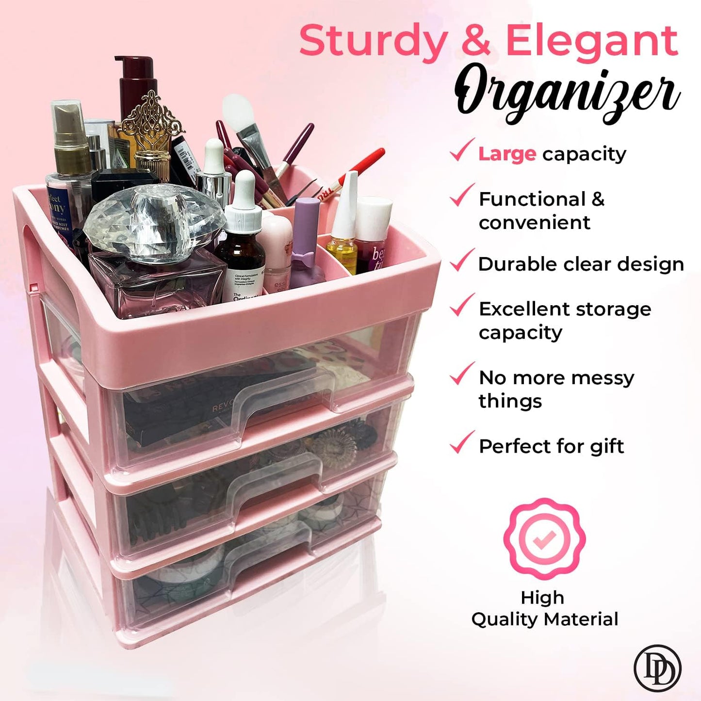 Makeup Organizer with transparent 3 Drawers