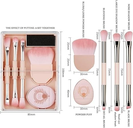 Portable Makeup Brush Set with Storage Box - 8-Piece Cosmetic Brush Kit for Eye Shadow, Powder & Foundation, Perfect Travel Makeup Tools & Beauty Accessories
