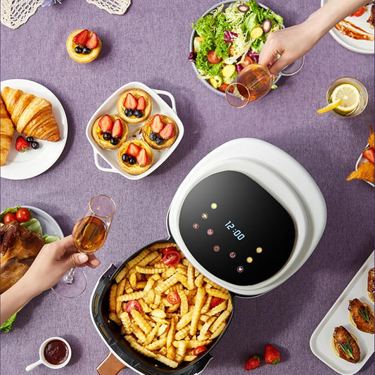 Smart Air Fryer, Multifunctional Oil-Free Large Capacity Fryer, 1400 Watts Power, Smart Reservation Function For Cooking, Crisping, Roasting, Baking, Heating And Dehydrating,White
