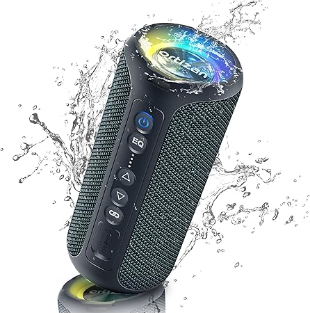Bluetooth Speakers, 40W Loud Stereo Portable Wireless Speaker, IPX7 Waterproof Shower Speakers with Bluetooth 5.3, Deep Bass, LED Light, Microphone, True Wireless Stereo for Home, Outdoor