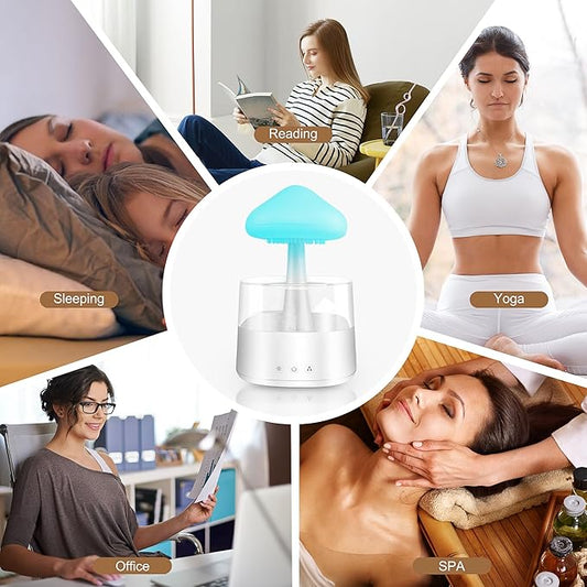 Rain Cloud Humidifier Water Drip, Mushroom Rain Cloud Diffuser with Essential Oils, Raining Cloud Night Light with Rain 7 Changing Colors, Desk Bedside Cloud Lights for Sleeping Relaxing Mood, White