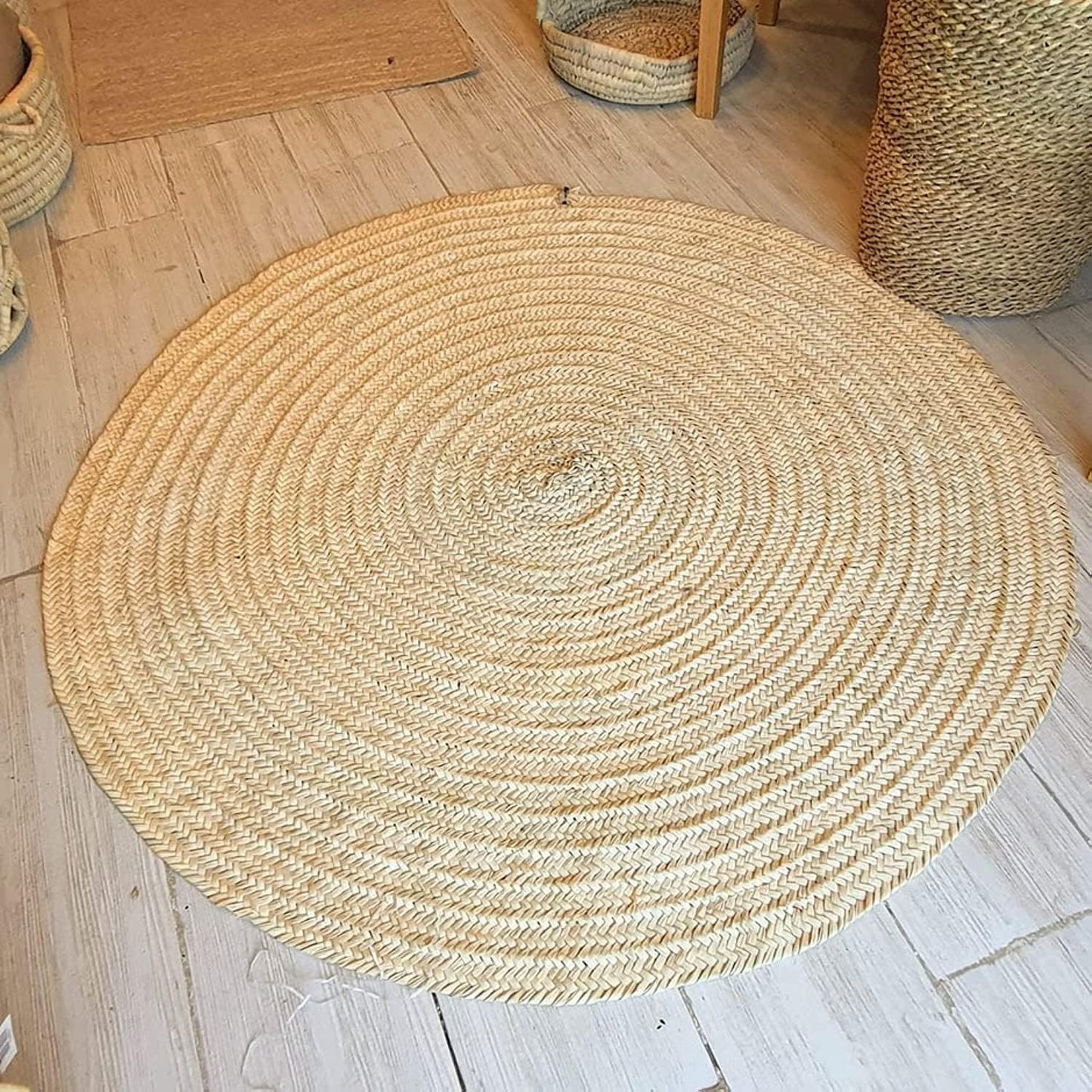 Handmade Palm Round Rug 100% Natural Bohemian Decor