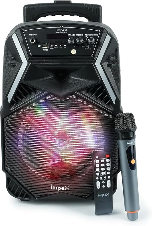 Impex Ts 25B 800 Watts(PMPO) Multimedia Portable Trolley Speaker With USb/Sd/Tf/Fm Radio/Aux/Remote/Bluetooth/Wireless Mic & Dj Led Light Function (Black)