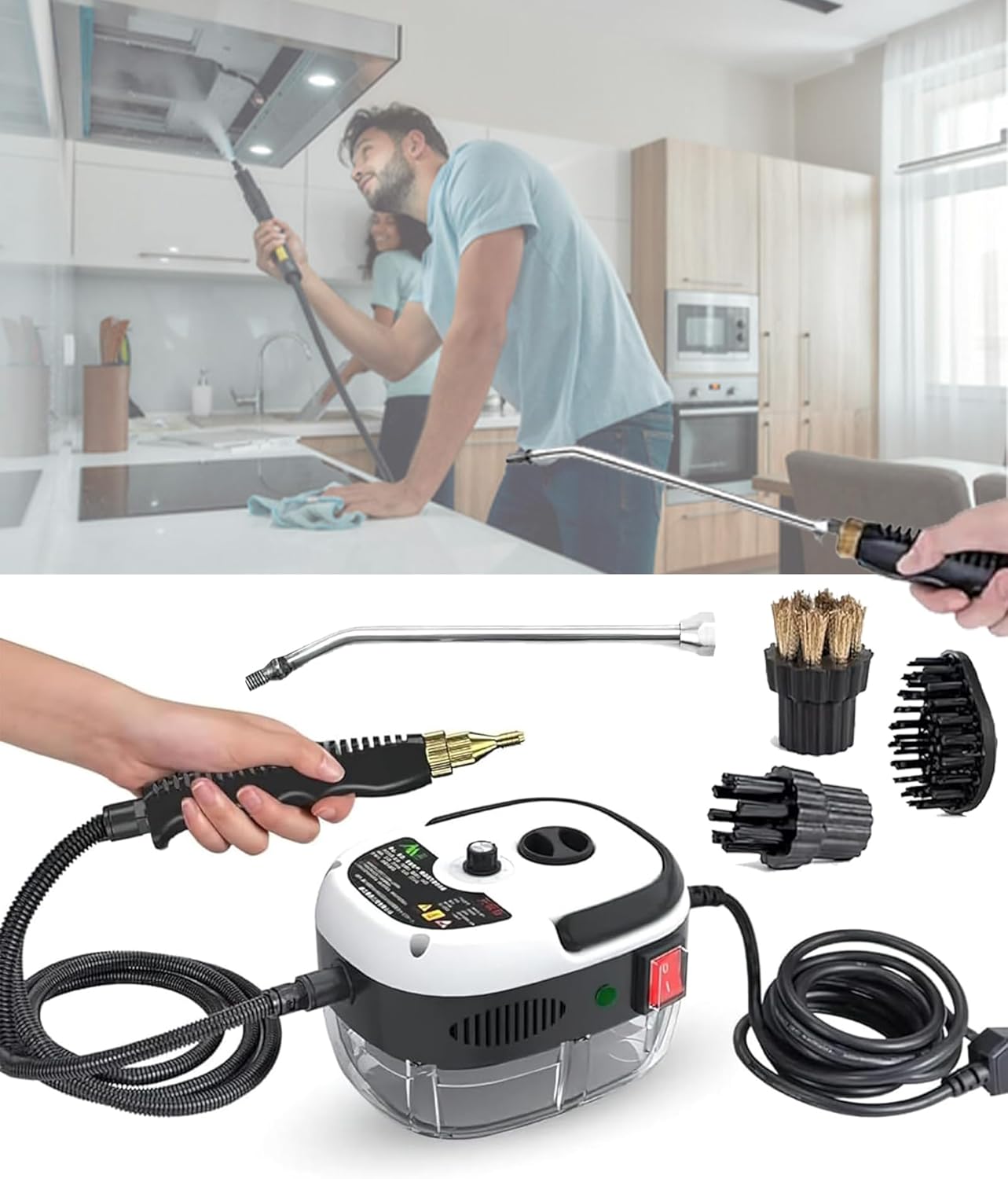 Multifunctional High-Temperature High-Pressure Steam Cleaner, 10s Rapid Heating Portable Cleaning Tool Steam Cleaner, Fast Heating, Suitable for Kitchens, Bathrooms, and Commercial Use