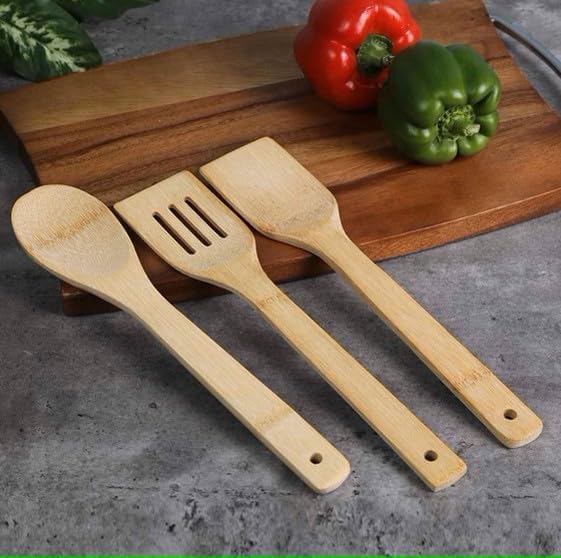 Natural Bamboo Kitchen Utensils Set, Cooking Tools, Wooden Spoon, Wooden Spatula, Bamboo Spatula