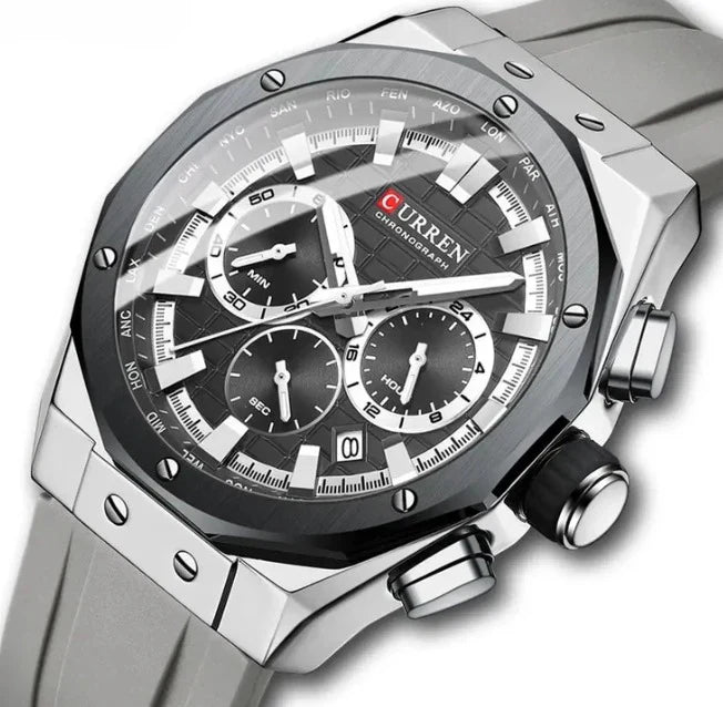 Men’s Chronograph Watch Gold Blue Sport Quartz Luminous Waterproof