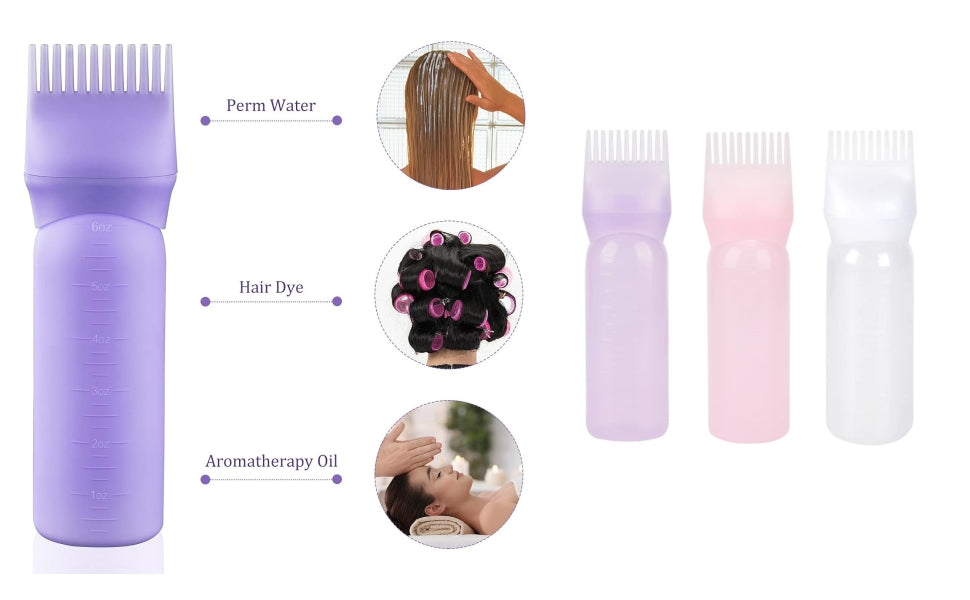 3pcs Hair Dye Bottle,Empty Refillable Hair Dye Bottle Applicators with Graduated Comb,Wash Bottle Shampoo,Root Comb Applicator Bottle for Salon Hair Coloring