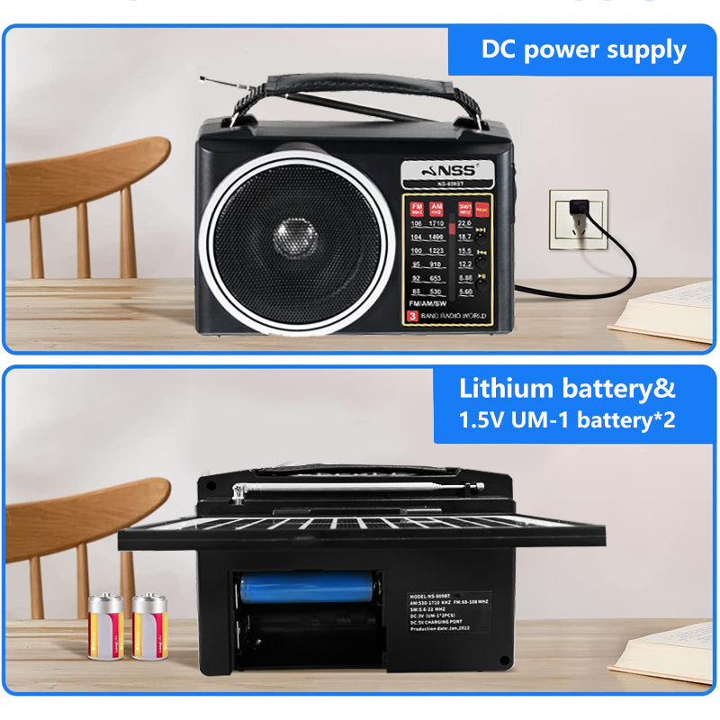 NSS Solar Radio AM/FM/SW 3 Bands Bluetooth Speaker Portable Rechargeable With USB/TF Reader MP3 Player and Flashlight
