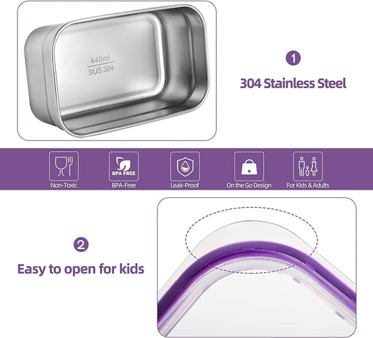 Stainless Steel Lunch Box for Kids School, 3 Compartment Divided Lunch Containers with Lids, Leakproof