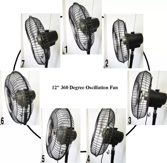 12" 360 Degree Oscillation Pedestal Stand Fan Colors