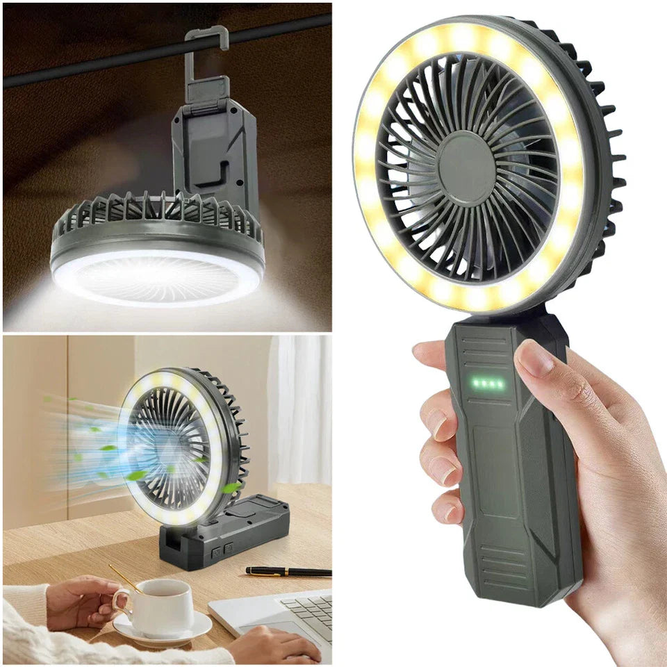 Folding Desk Fan with LED Light 4 Speed Portable Cooling Fan for Outdoor Camping