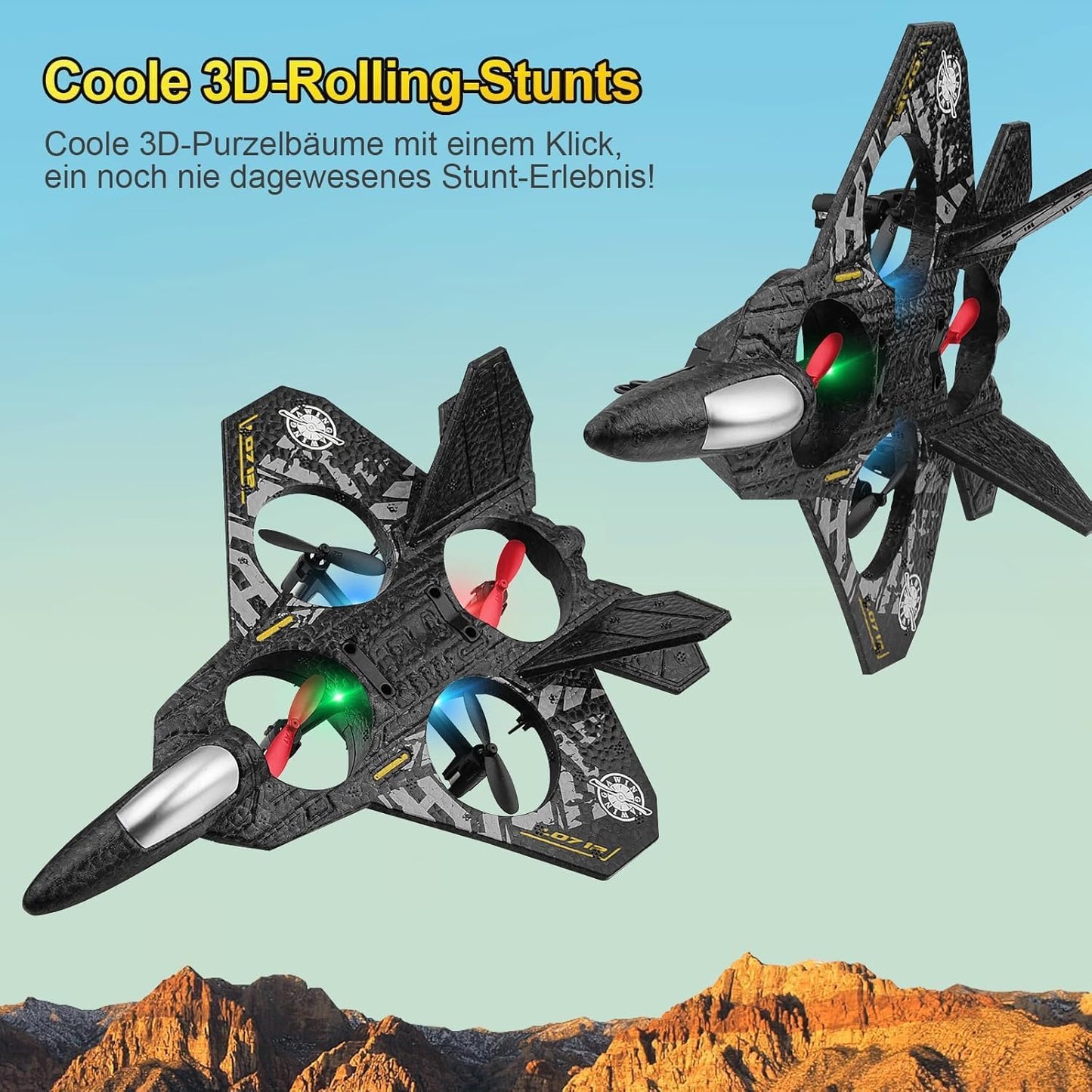 Remote Control Aeroplan, 2.4GHz RC Fighter Plane, LED Lights, USB Charging, RTF for Beginners