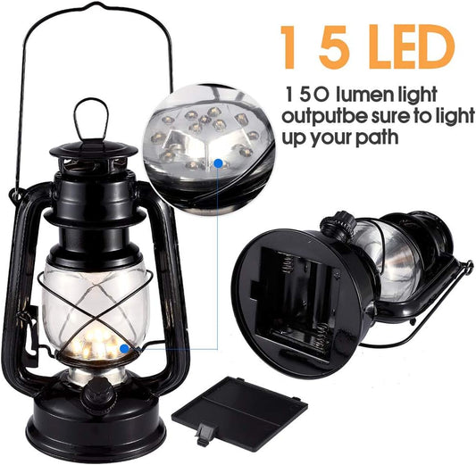 Vintage LED Hurricane Lantern Camping Lamp, Warm White Battery Operated Lantern