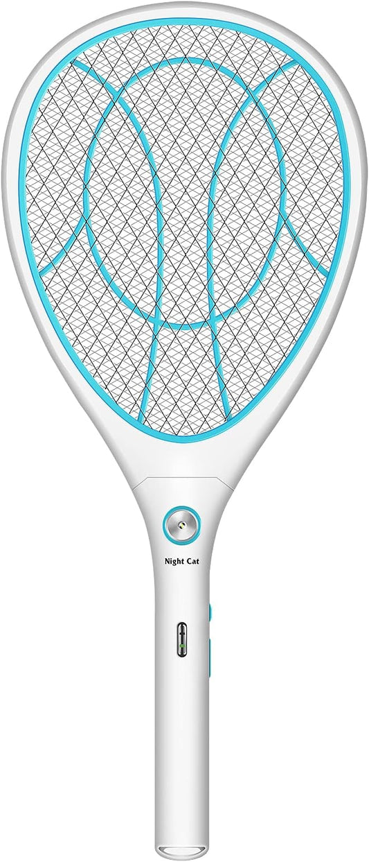 Night Cat Fly Zapper Electric Fly Killer Swatter 3000V Mosquito Bug Wasp Insect Fruit Zapper Swat Bat Racket Trap Indoor USB Rechargeable