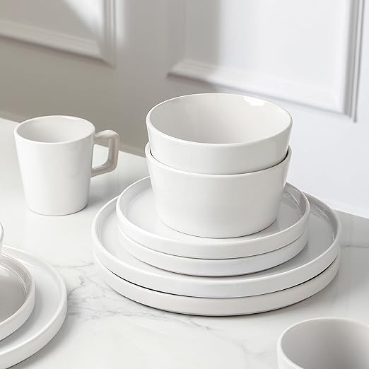 Stone Lain Celina Stoneware 16-Piece Dinnerware Set, White Glossy, Service For 4