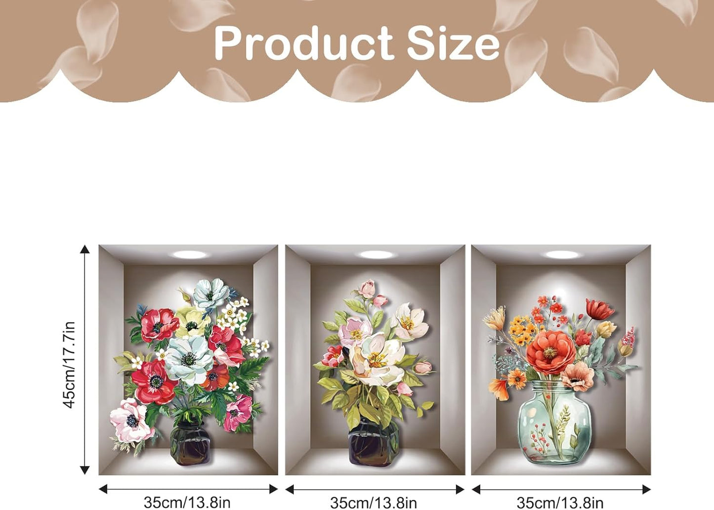 3D Flowers Vase Wall Sticker, Bright and Vibrant Bouquets Wall Art Wall Sticker, Self-Adhesive Flowers Home Wall Sticker for Living Room Bedroom Background Wall Decoration