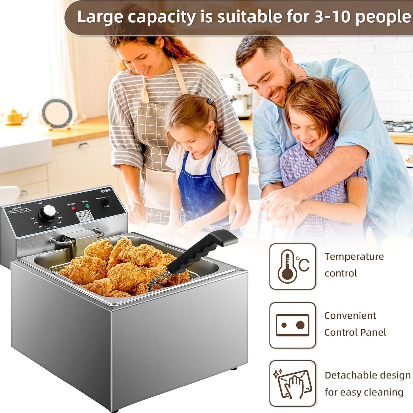 Commercial Deep Fryer, 11.6QT/11L Extra Large Electric Stainless Steel Countertop Oil Fryer with Baskets, with Temperature Control for Restaurant and Home Use