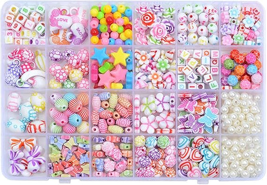24 Grids Diy Porcelain White Flower Rose Butterfly Star Balloon Letter Beads Pearl Beads Are The Same As Jewelry Making Bracelet Necklace Making Letter Beads Kit(450Pcs)
